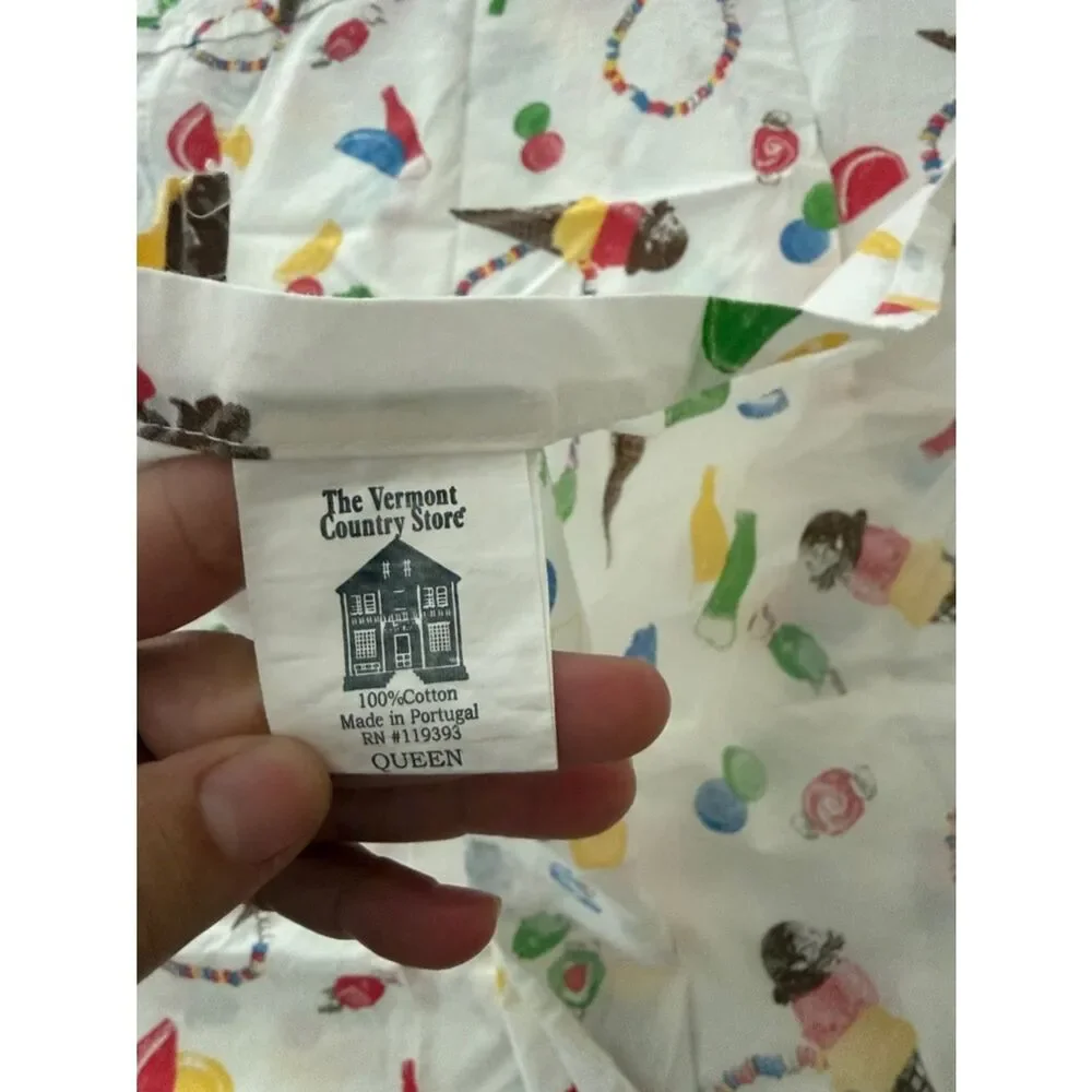 Rare Vermont Country Store Queen Flat Sheet Pillowcases Ice Cream Candy Taffy